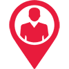 Red map pin with a person icon.